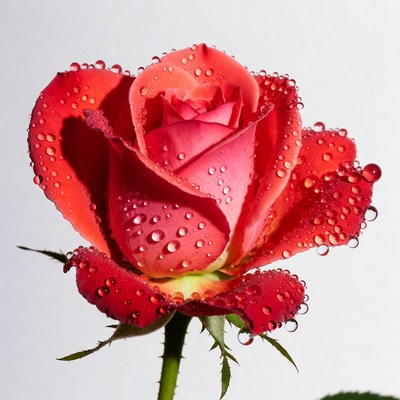 Red Rose with Dew Drops