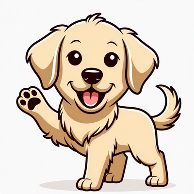 Cute cartoon puppy waving paw