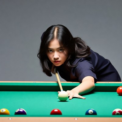 Asian woman playing pool