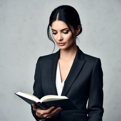 Business woman reading book