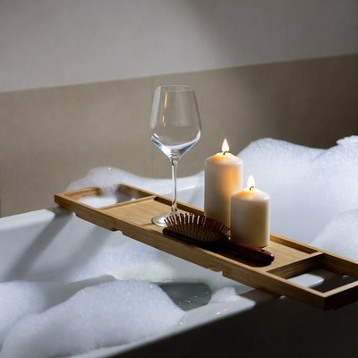 Bathroom Tray with Wine Glass Candles