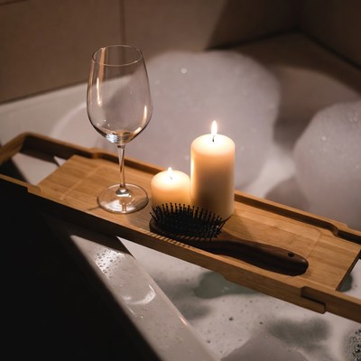 Bathroom Tray with Wine Glass Candles