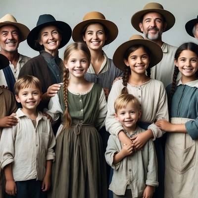 Large Pioneer Family in Vintage Clothing