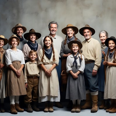 Large Pioneer Family in Cowboy Hats