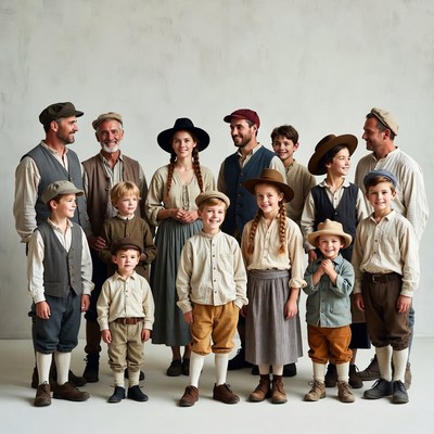 Large Amish Family Group Portrait