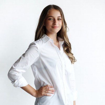Teen girl smiling in white shirt