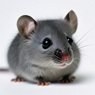 Cute gray mouse on white background