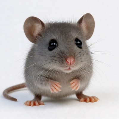 Cute gray mouse on white background