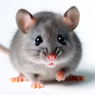 Cute gray mouse on white background