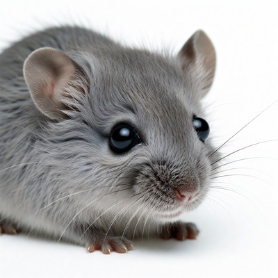 Cute gray mouse on white background