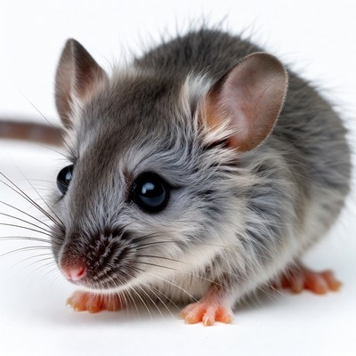 Cute gray mouse on white background