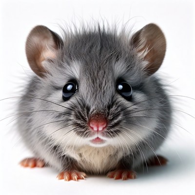 Cute gray mouse on white background