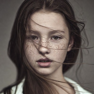 Girl with freckles and flowing hair