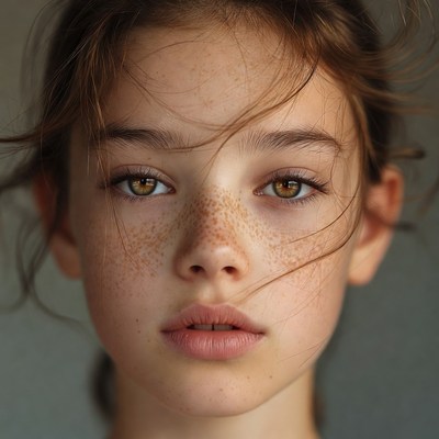 Girl with freckles and brown eyes