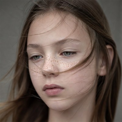 Girl with freckles and flowing hair
