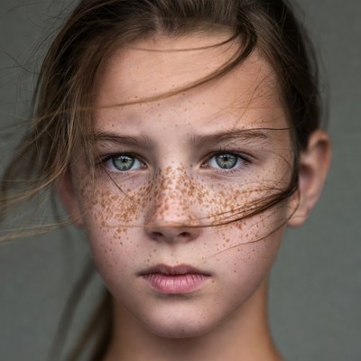 Girl with freckles and green eyes