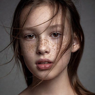 Girl with freckles and flowing hair