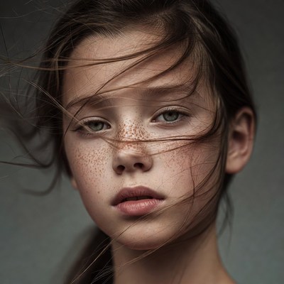 Girl with freckles and flowing hair