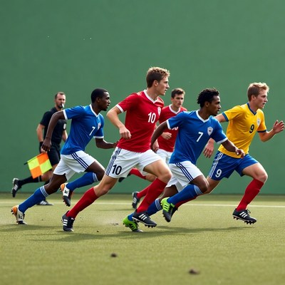 Soccer players sprinting on field