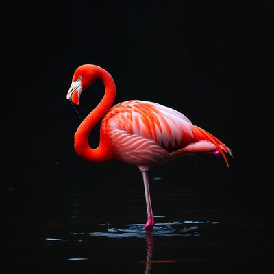Pink Flamingo Standing in Water