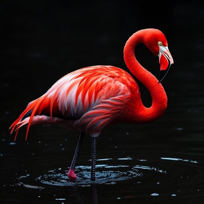 Red Flamingo Standing in Water