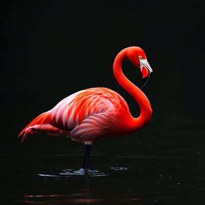 Flamingo standing in dark water