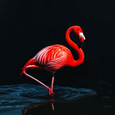 Red Flamingo Standing in Water