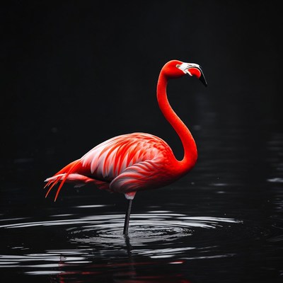 Pink Flamingo Standing in Dark Water