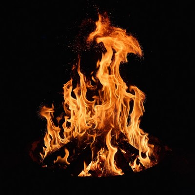 Burning Fire on Black Background