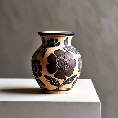 Clay Vase with Flower Designs