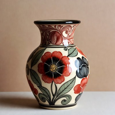 Red Flower Decorated Ceramic Vase