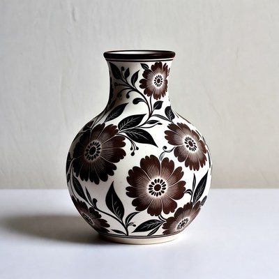 White vase with brown floral design