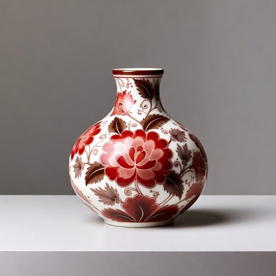 Red Floral Porcelain Vase