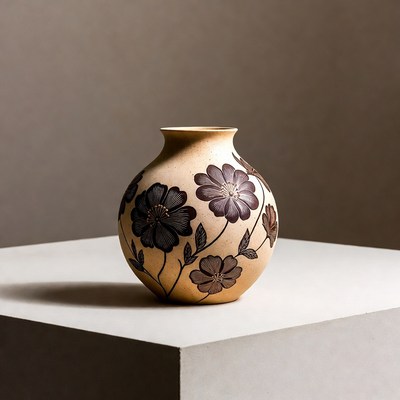 Ceramic Vase with Dark Flowers