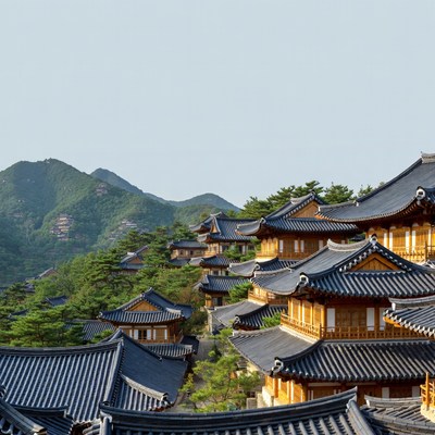 Traditional Korean Temple on Mountain
