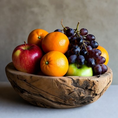 Fresh fruit in wooden bowl