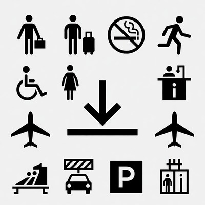 Common Airport Pictogram Icons Set