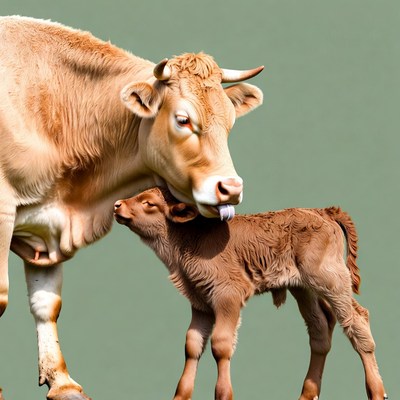 Mother Cow Nuzzling Calf