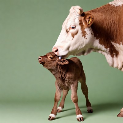Mother Cow Licking Calf