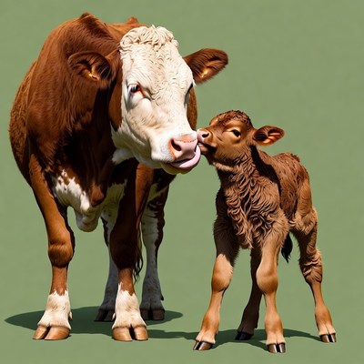 Mother Cow Kissing Calf