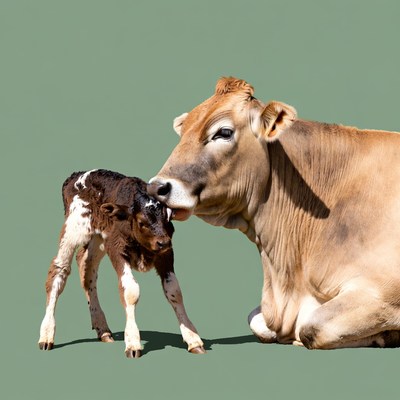 Mother Cow Nuzzling Calf