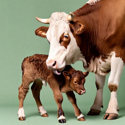 Mother Cow Licking Calf