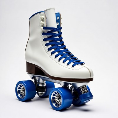White roller skates with blue wheels