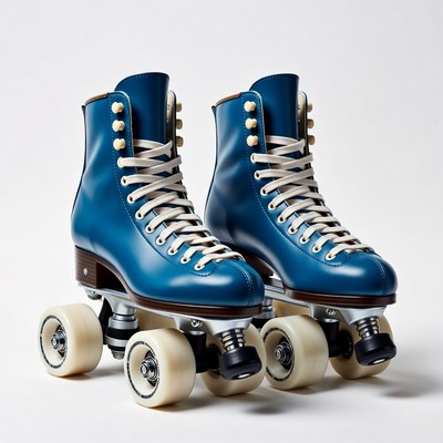 Blue Leather Roller Skates Pair