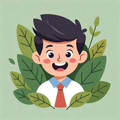 Smiling boy surrounded by leaves