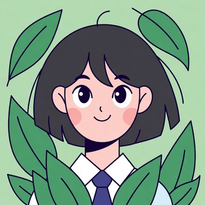 Girl smiling among green leaves