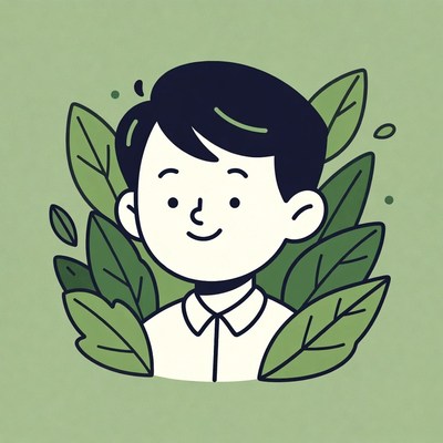 Boy surrounded by green leaves