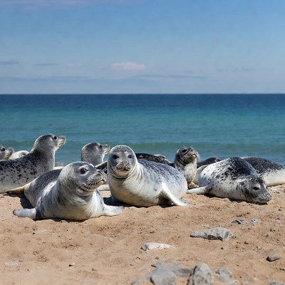 Group of seals on beach