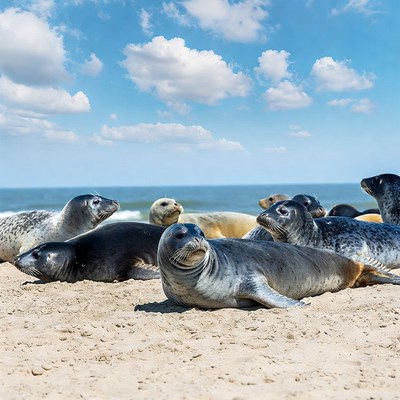Group of seals on beach