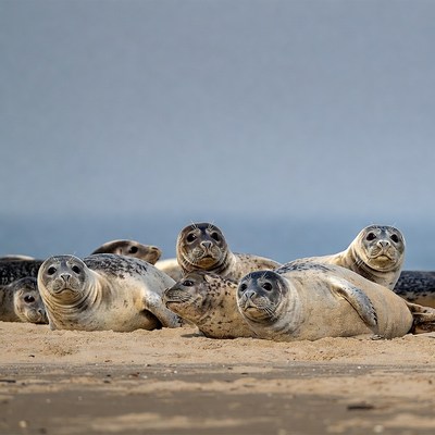 Group of seals on beach